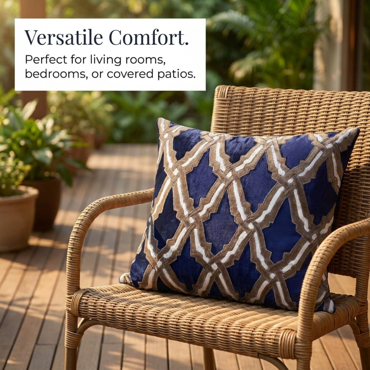Navy Blue Throw Pillow - Embroidered Linen Cushion Covers Set 18 x 18 Inches