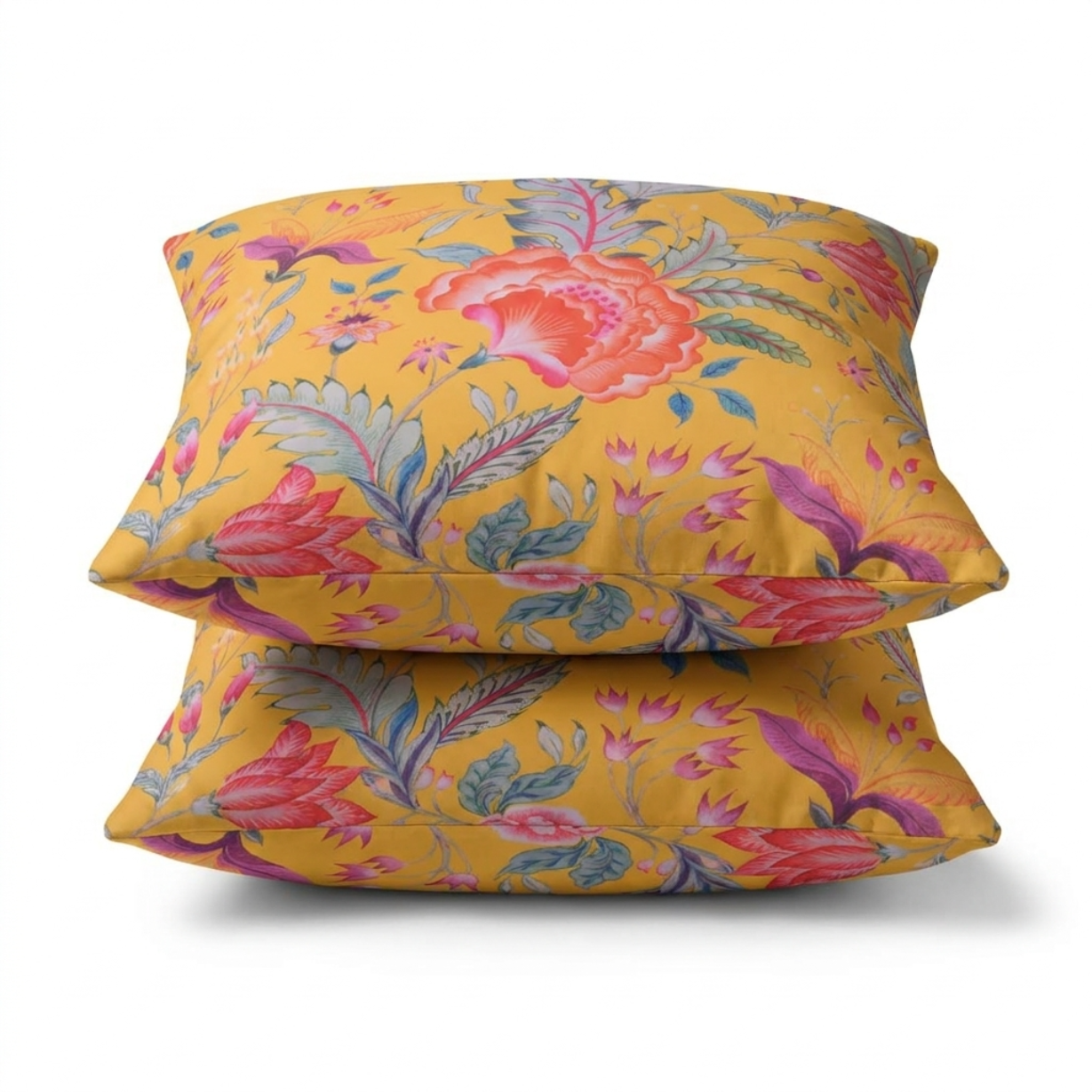 Floral Throw Pillow Covers - 20x20 Inches | Decorative Yellow Cushion Covers