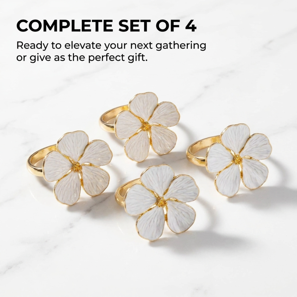 Gold Napkin Rings – Elegant Flower Design Decorative Table Napkin Holders