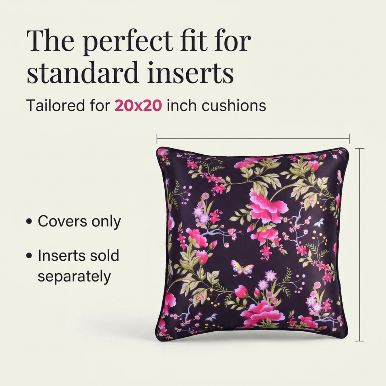 Floral Throw Pillow Cover - 20x20 Inch Decorative Printed Cushion Cover