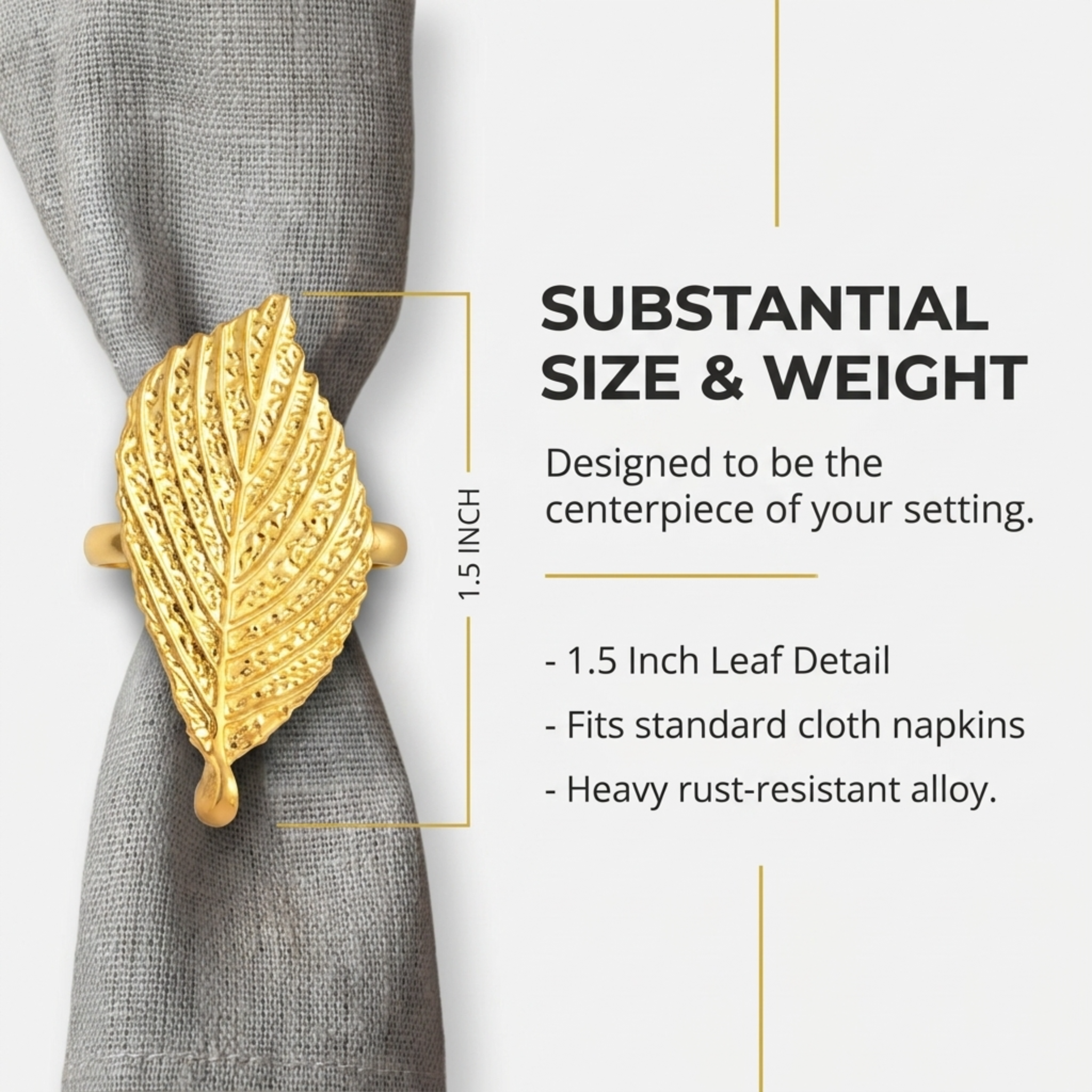 Gold Leaf Napkin Rings – Elegant Rust Resistant Table Decor Rings for Dining
