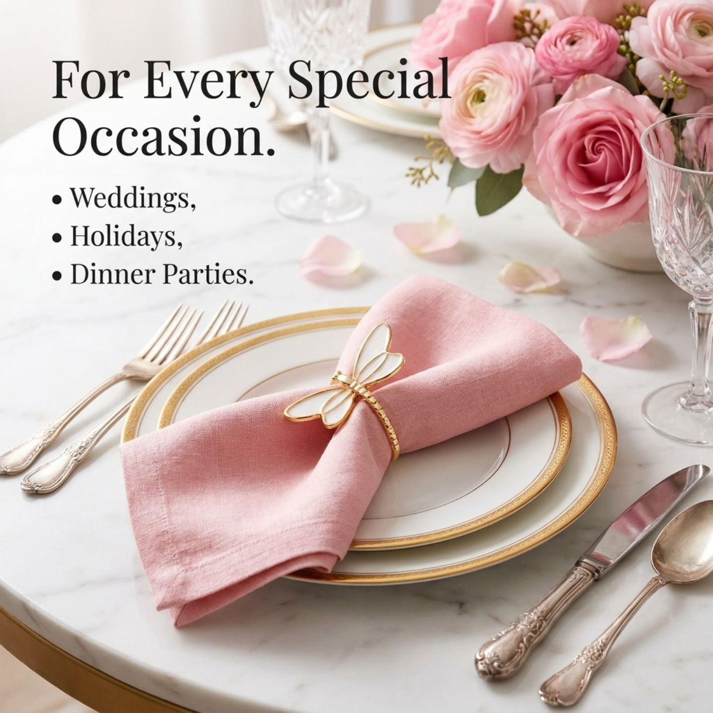 Gold Dragonfly Napkin Rings – Elegant Rust Resistant Table Decor Rings Set