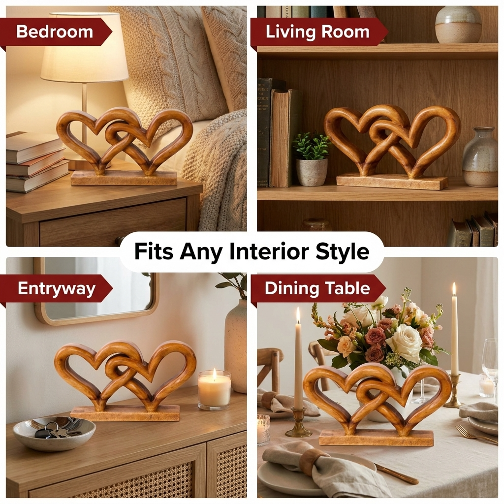 Wooden Heart Sculpture – Handmade Solid Acacia Wood Love Symbol Decor