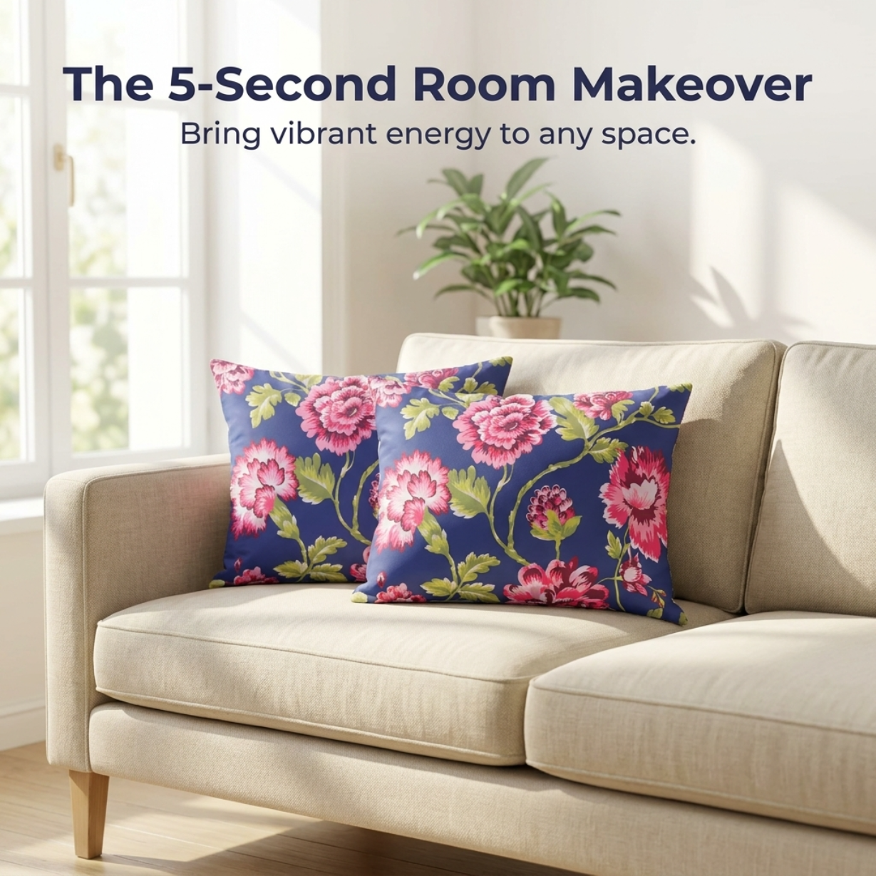 Floral Throw Pillow Covers - 14 x 20 Inch Decorative Cushion Cases | Dark Blue