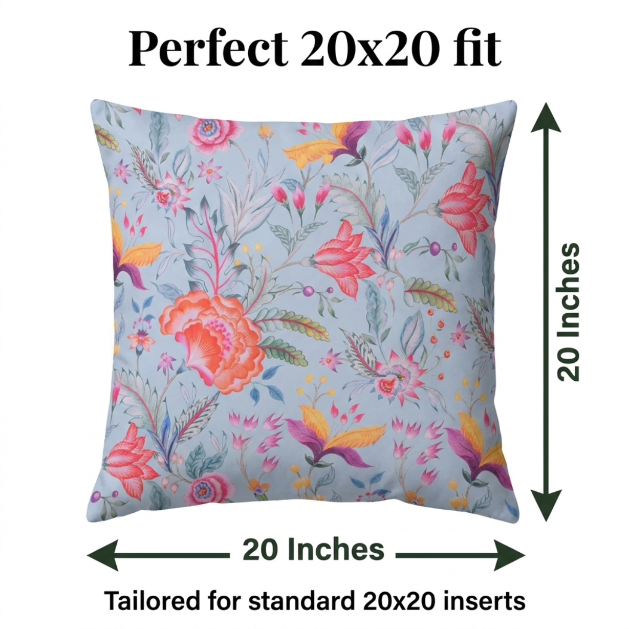 Floral Throw Pillow Covers - 20x20 Pillow Cases | Light Blue Decorative Cushion