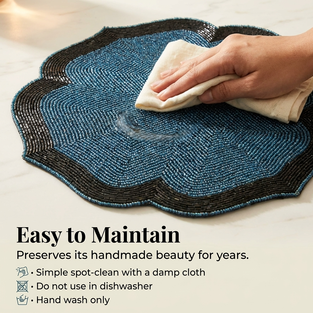 Beaded Placemats – 14 Inch Heat Resistant Dining Table Mats | Elegant Handmade Design