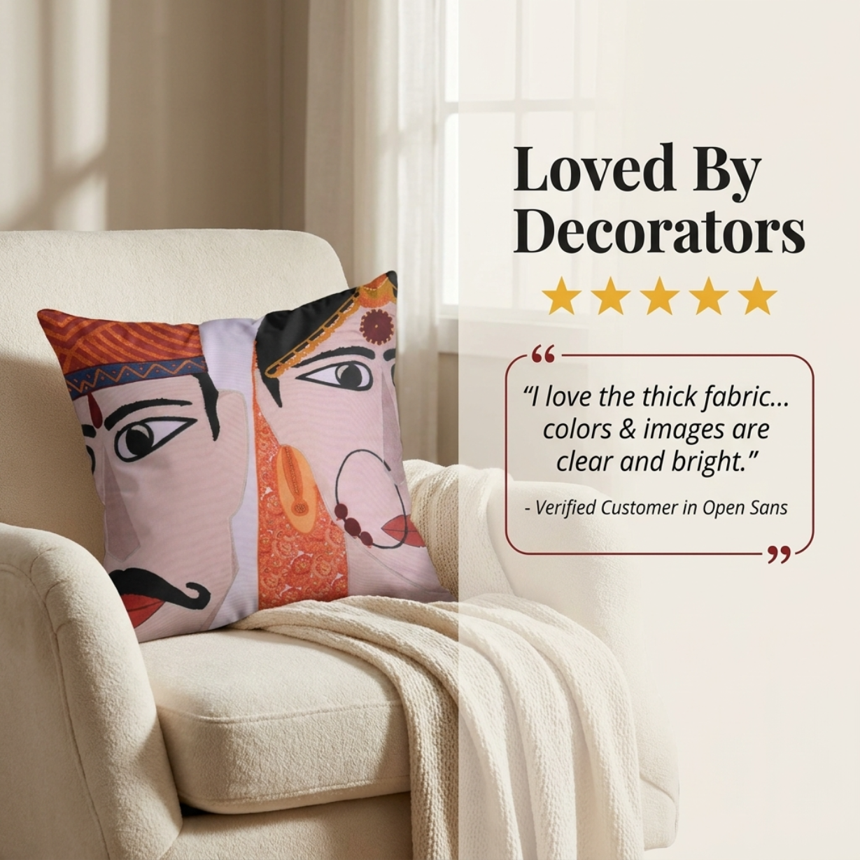 Throw Pillow Covers - Set of 2 or 4 Decorative Cushions with Man Woman Design, 18x18 Inches