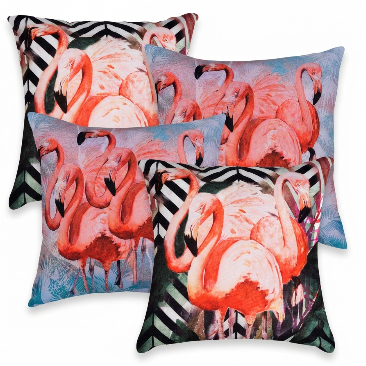 Flamingo Throw Pillow - Set of 4 Decorative Cushion Covers 18x18 Inches
