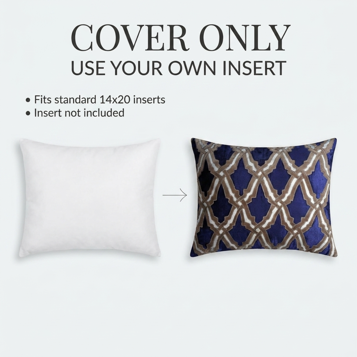 Navy Blue Throw Pillow - Embroidered Linen Cushion Covers Set 18 x 18 Inches