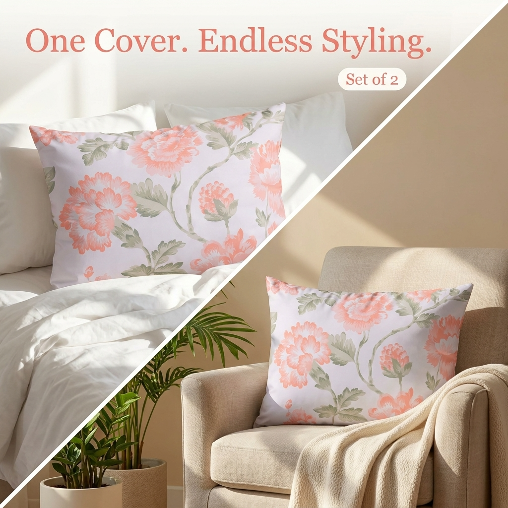 Floral Throw Pillow - 20 x 20 Decorative Pillow Covers With Zipper Closure