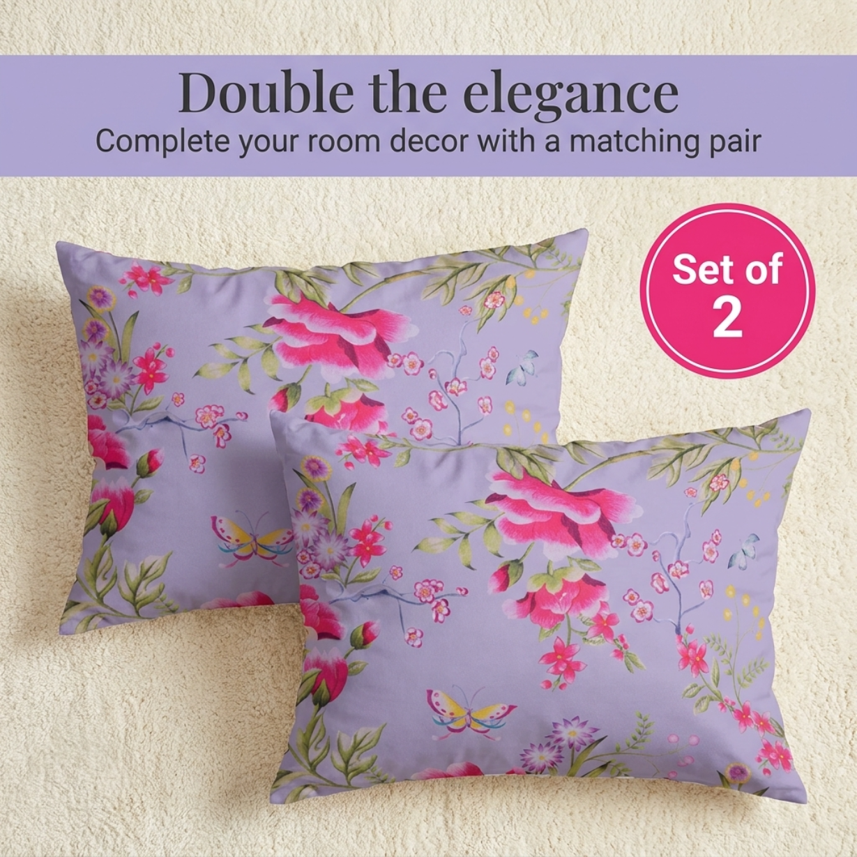 Floral Throw Pillow Covers - 14 x 20 Inch Soft Polyester Cushion Cases