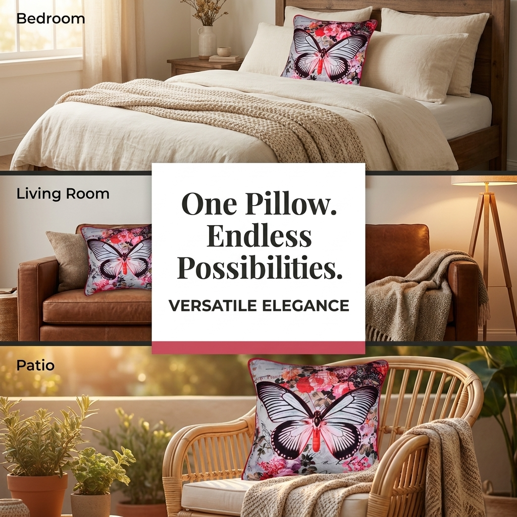 Butterfly Throw Pillow - 18x18 Inch Decorative Pillow Covers With Zipper Closure