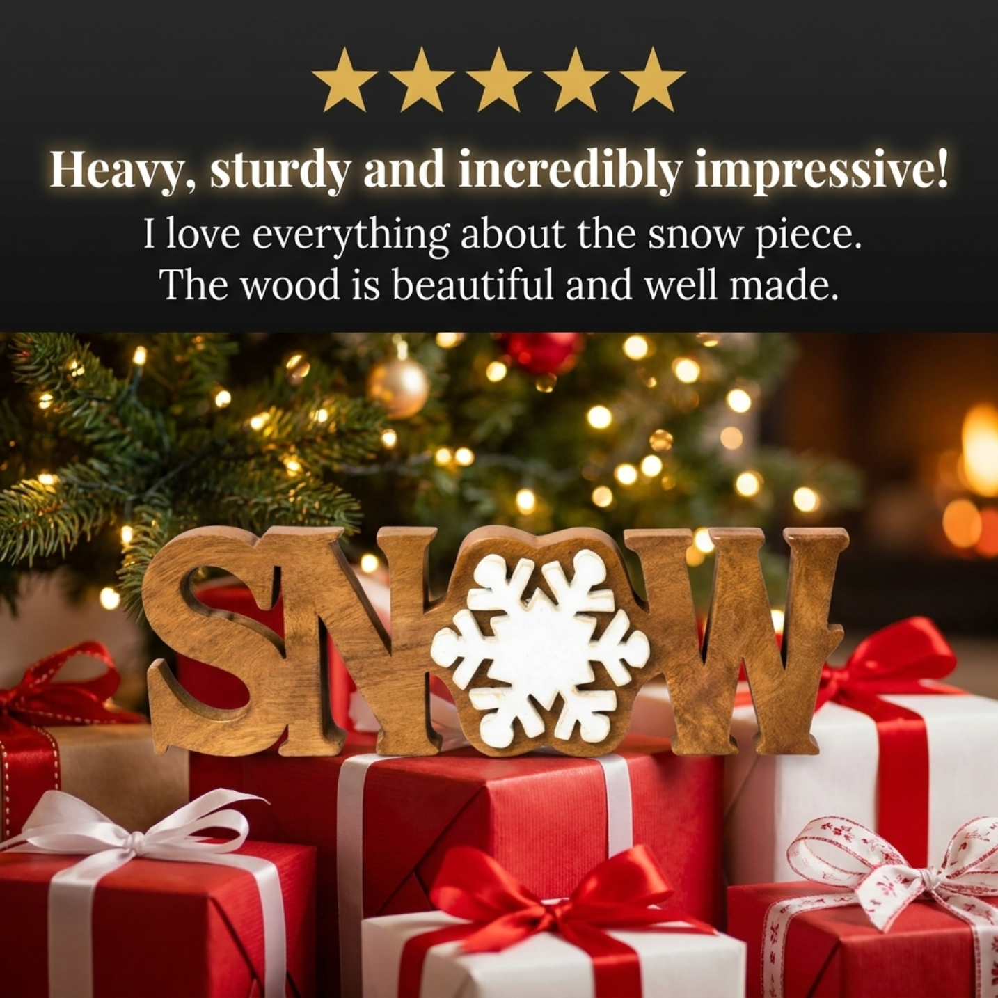 Wooden Snow Sculpture – Handmade Acacia Wood Sign | Seasonal Holiday Decoration