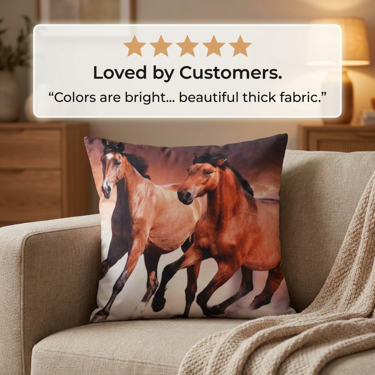 Horse Throw Pillow - Decorative 18x18 Inch Polyester Pillow Covers With Zipper Closure
