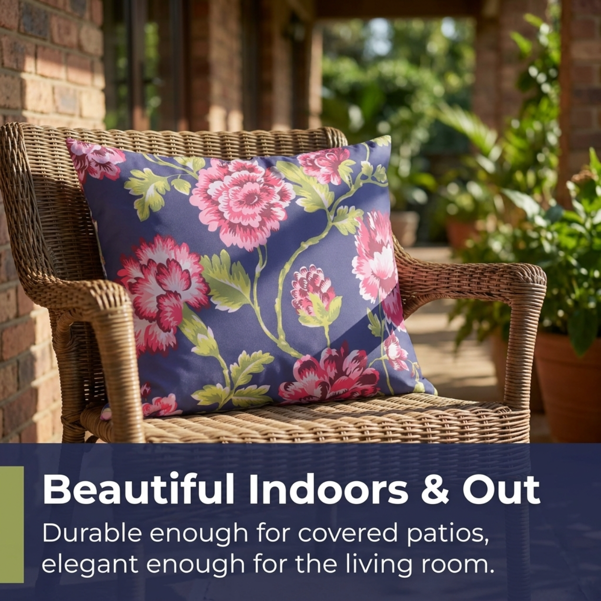 Floral Throw Pillow Covers - 14 x 20 Inch Decorative Cushion Cases | Dark Blue