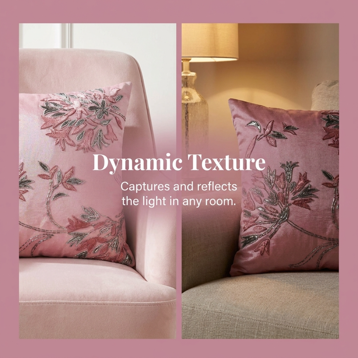 Pink Throw Pillow Covers - Set of 4 Embroidered Cushion Covers 18 x 18 Inches