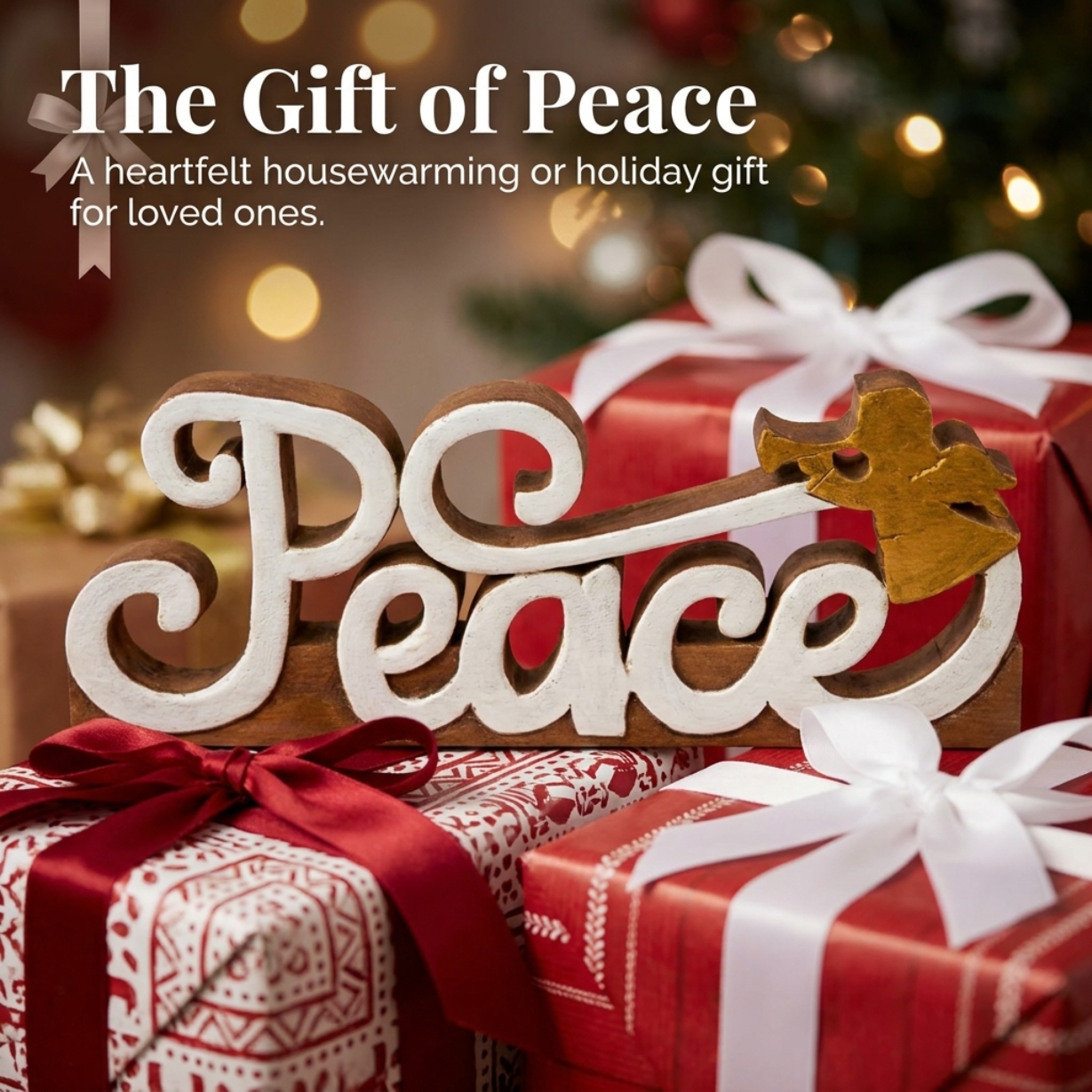 Wooden Peace Sculpture – Handcrafted Acacia Wood Sign | Rustic Home Decor Gift