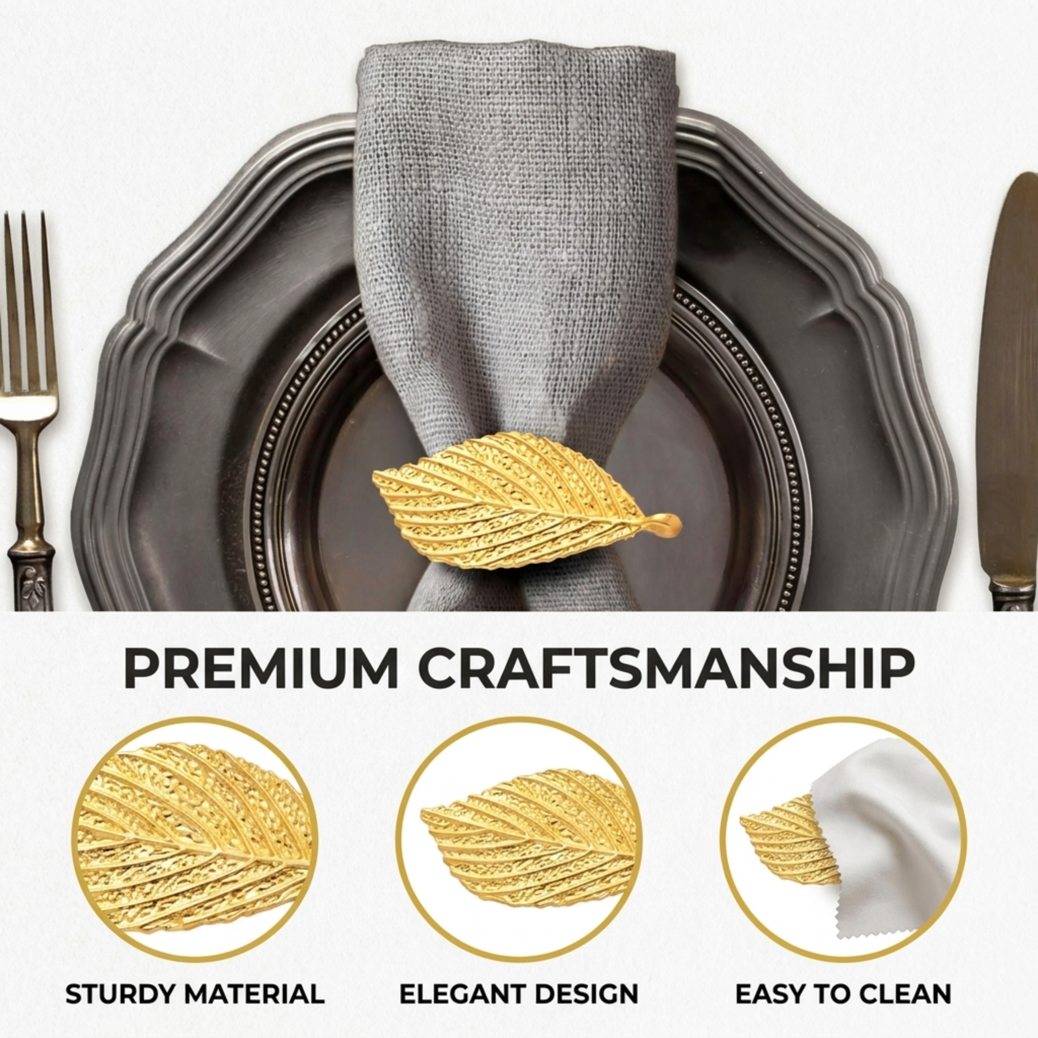 Gold Leaf Napkin Rings – Elegant Rust Resistant Table Decor Rings for Dining