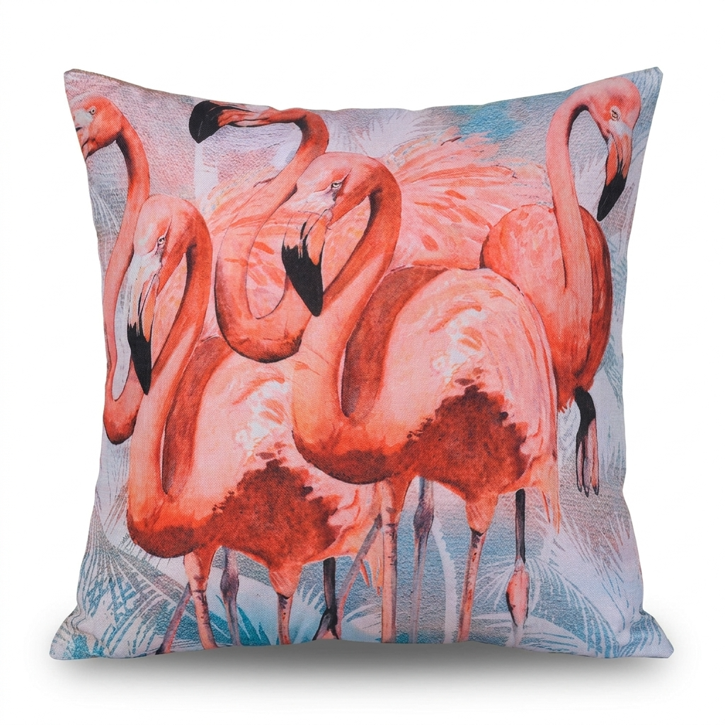 Flamingo Throw Pillow - Decorative Printed Cushion Covers 18x18 Inch with Zipper Closure