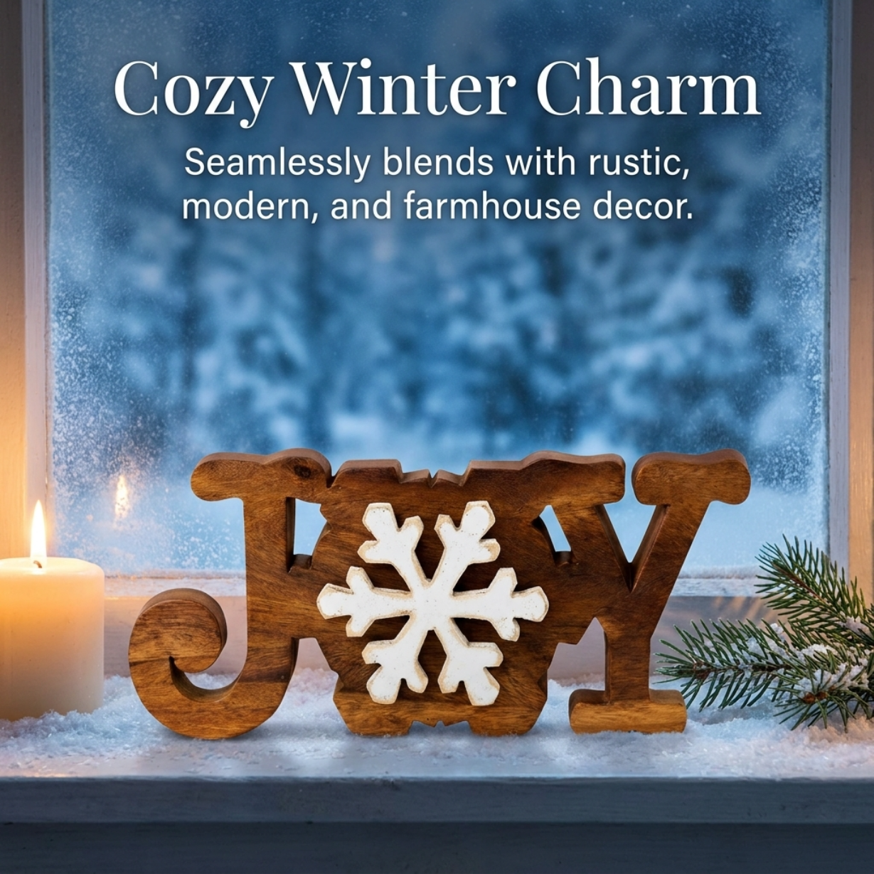 Handmade Wooden Sculpture – Joy Wooden Sign | Solid Acacia Wood Decor Accent