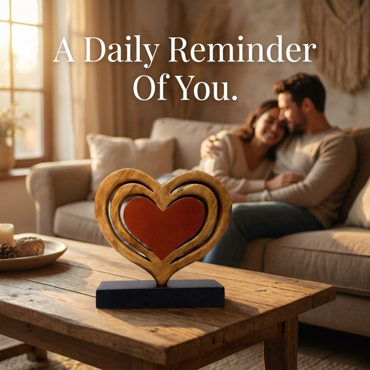 Handmade Wooden Sculpture – Heart Shaped Wooden Decor for Warm Home Accents