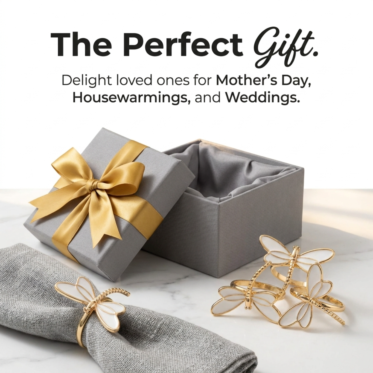 Gold Dragonfly Napkin Rings – Elegant Rust Resistant Table Decor Rings Set
