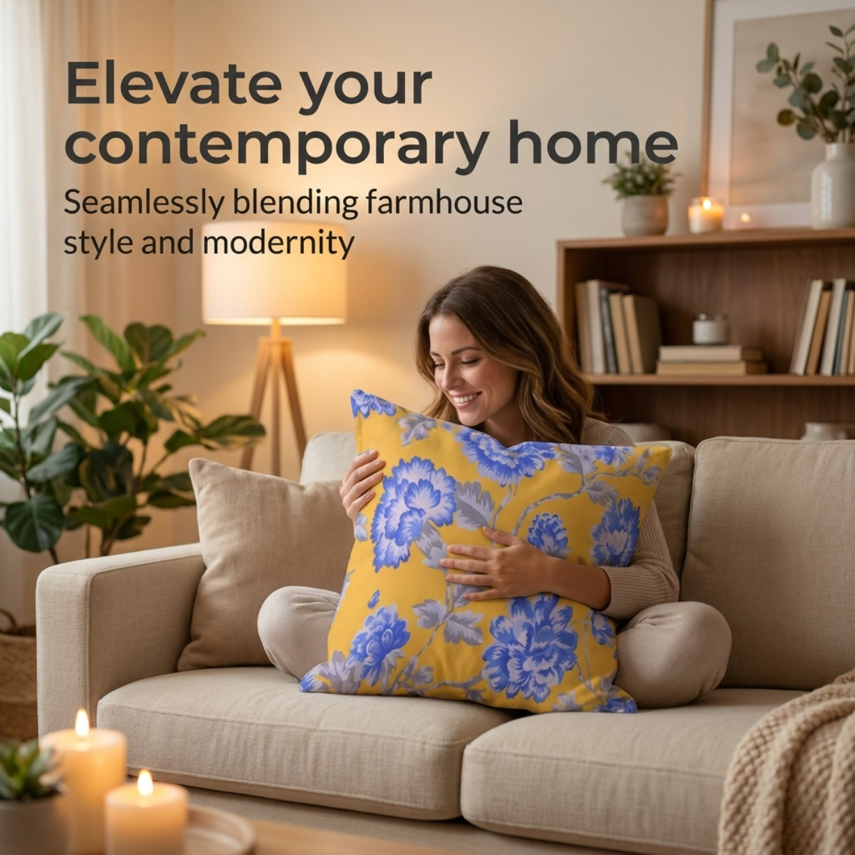 Floral Throw Pillow Covers - 20 x 20 Inches | Yellow Floral Cushion Covers