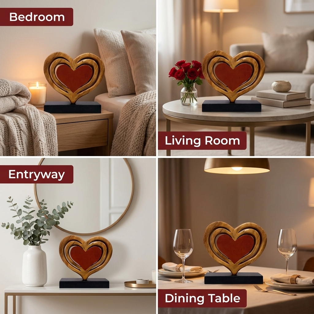 Handmade Wooden Sculpture – Heart Shaped Wooden Decor for Warm Home Accents