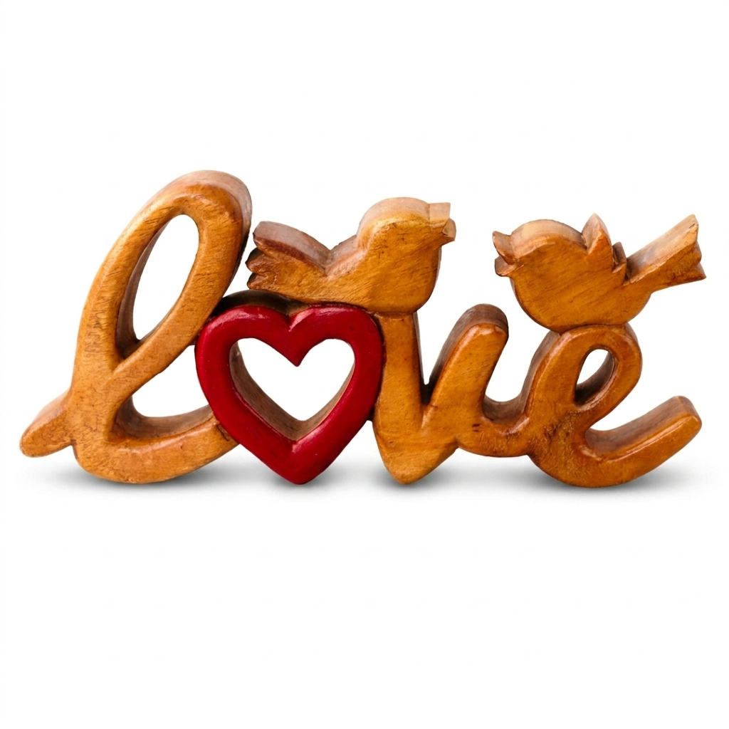 Handmade Wooden Sculpture – Solid Acacia Wood Love Word Decor, Rustic Home Accent