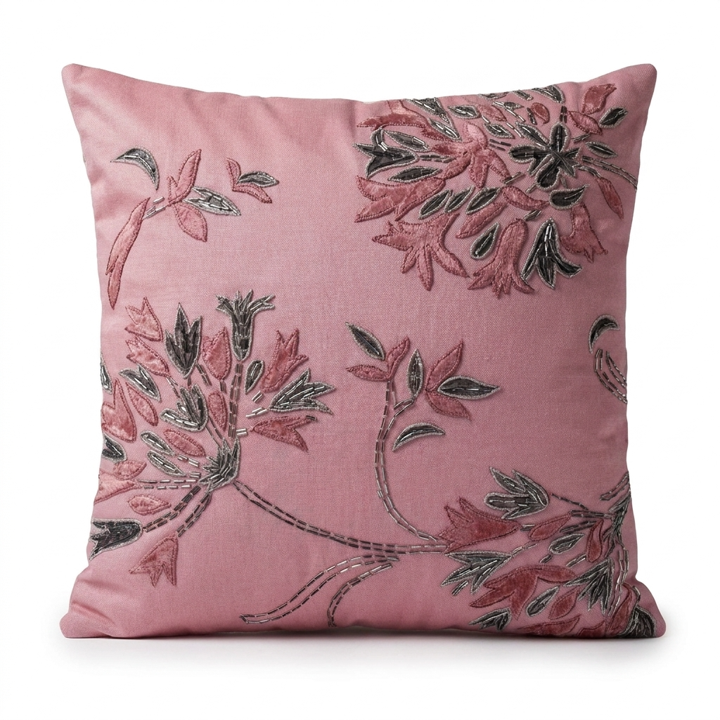Pink Throw Pillow Covers - Set of 4 Embroidered Cushion Covers 18 x 18 Inches