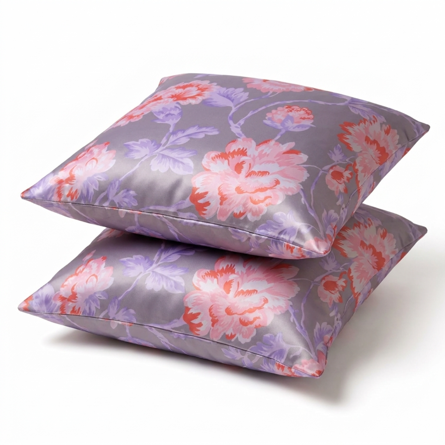 Floral Throw Pillow Covers - 20 x 20 Inches | Pink & Gray Decorative Cushion