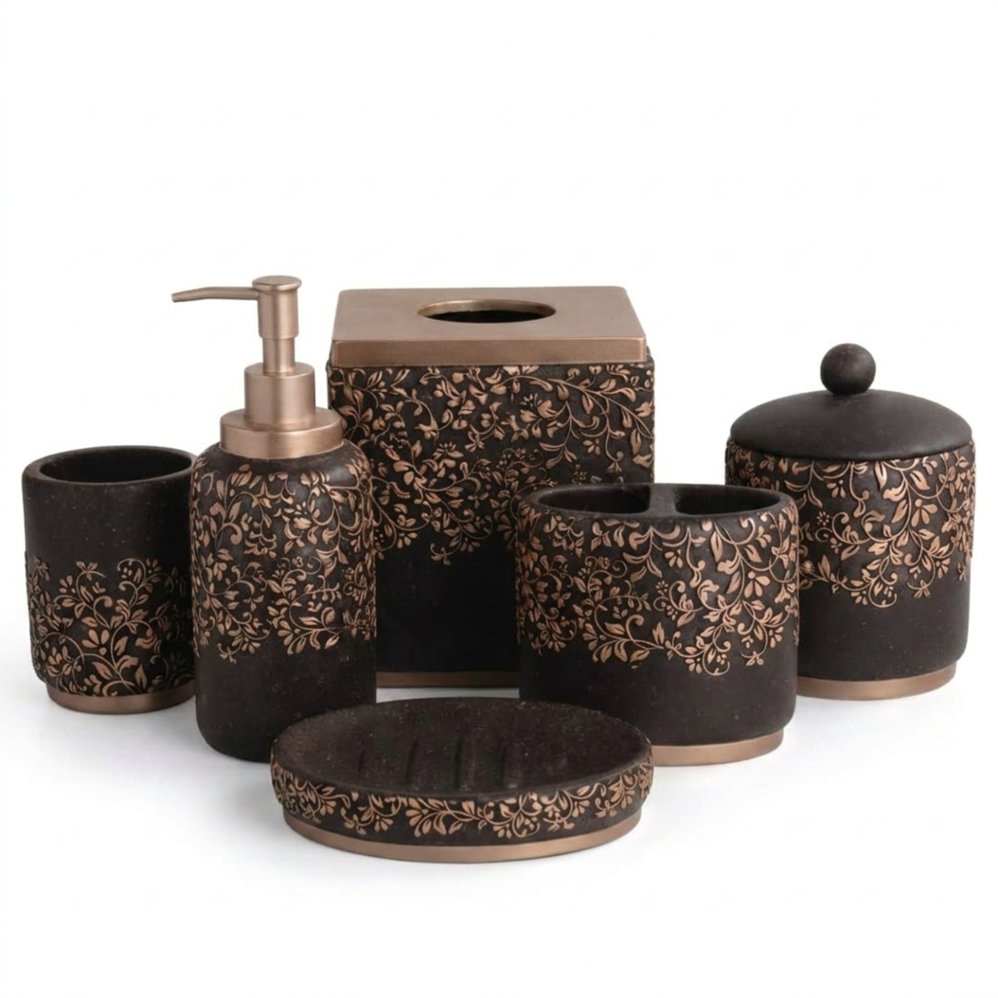 Bathroom Accessory Set – Stella Collection 6-Piece Luxury Polyresin Bath Decor
