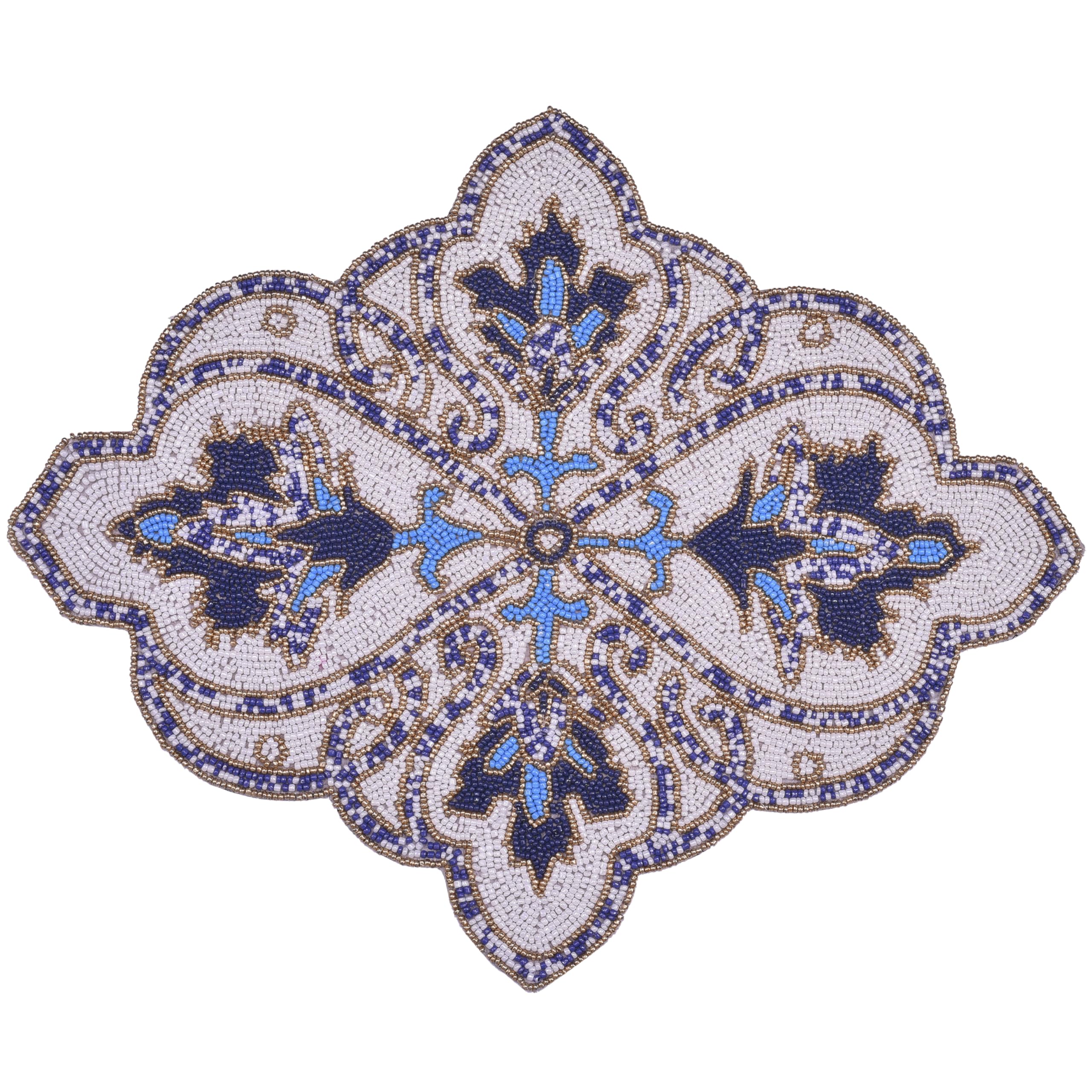 Marine Frost – Beaded Placemats in Blue White, Artistic Decorative Dining Table Accent 15x19 inch