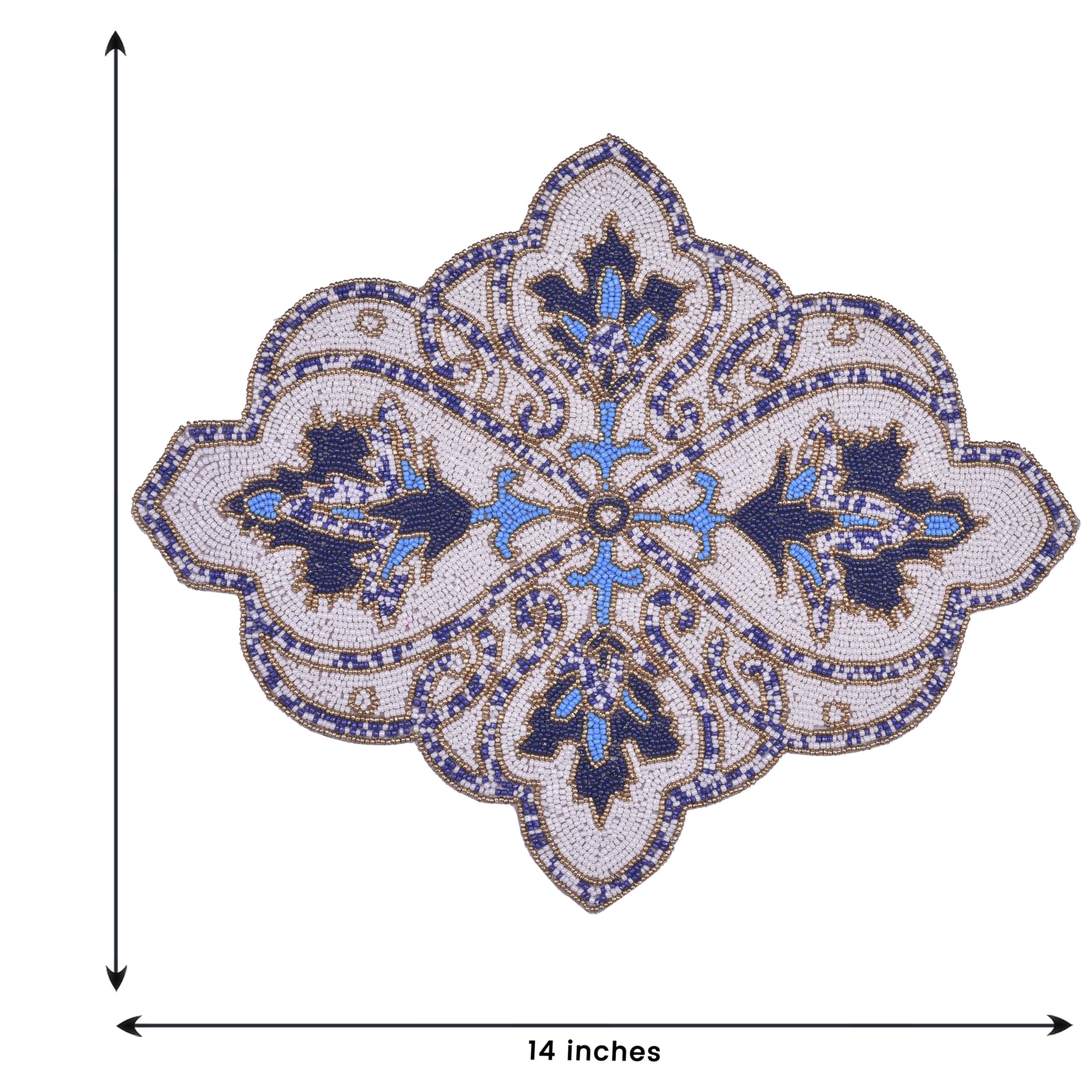 Marine Frost – Beaded Placemats in Blue White, Artistic Decorative Dining Table Accent 15x19 inch