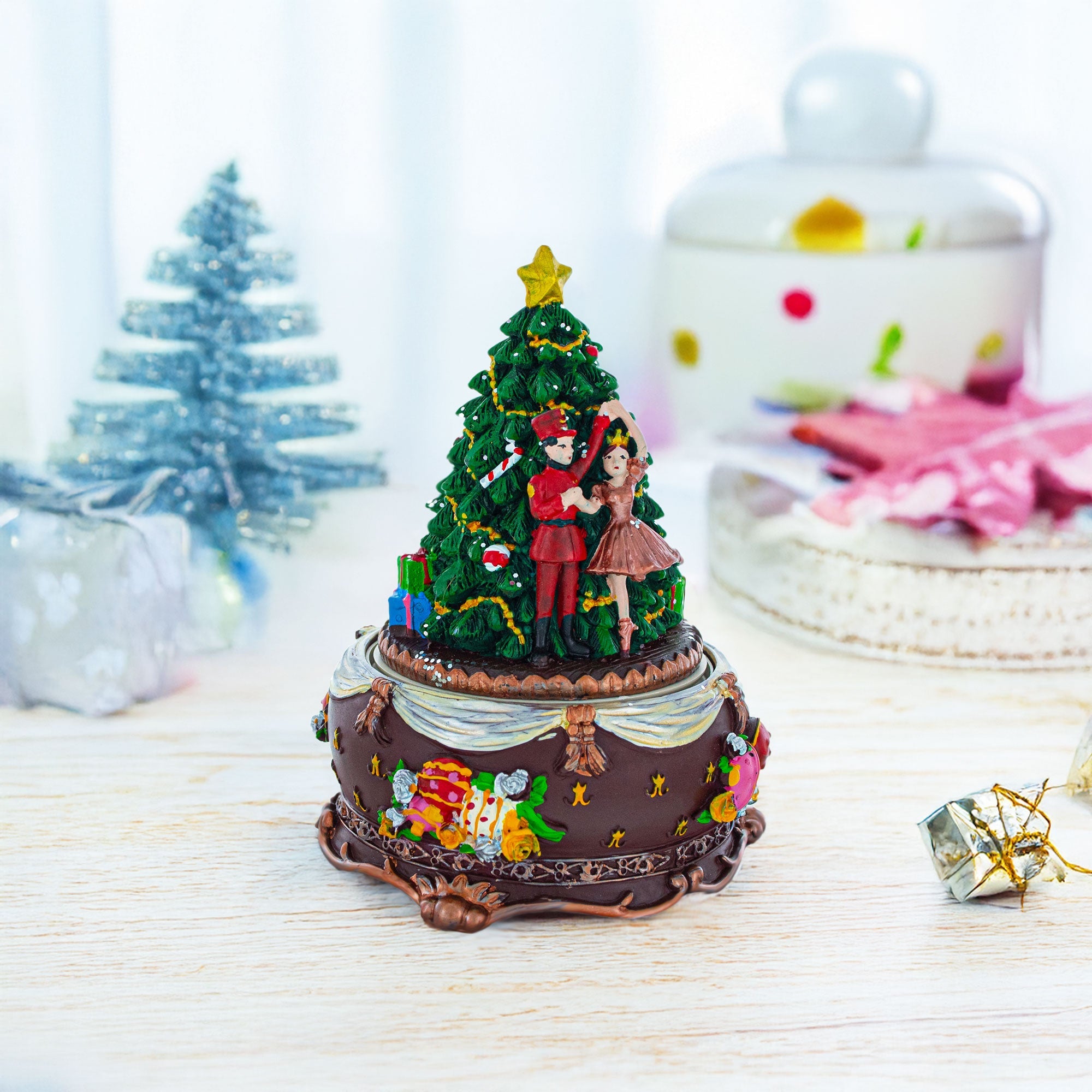 Animated Nutcracker Ballerina Christmas Figurine - Rotating Tree Music Box