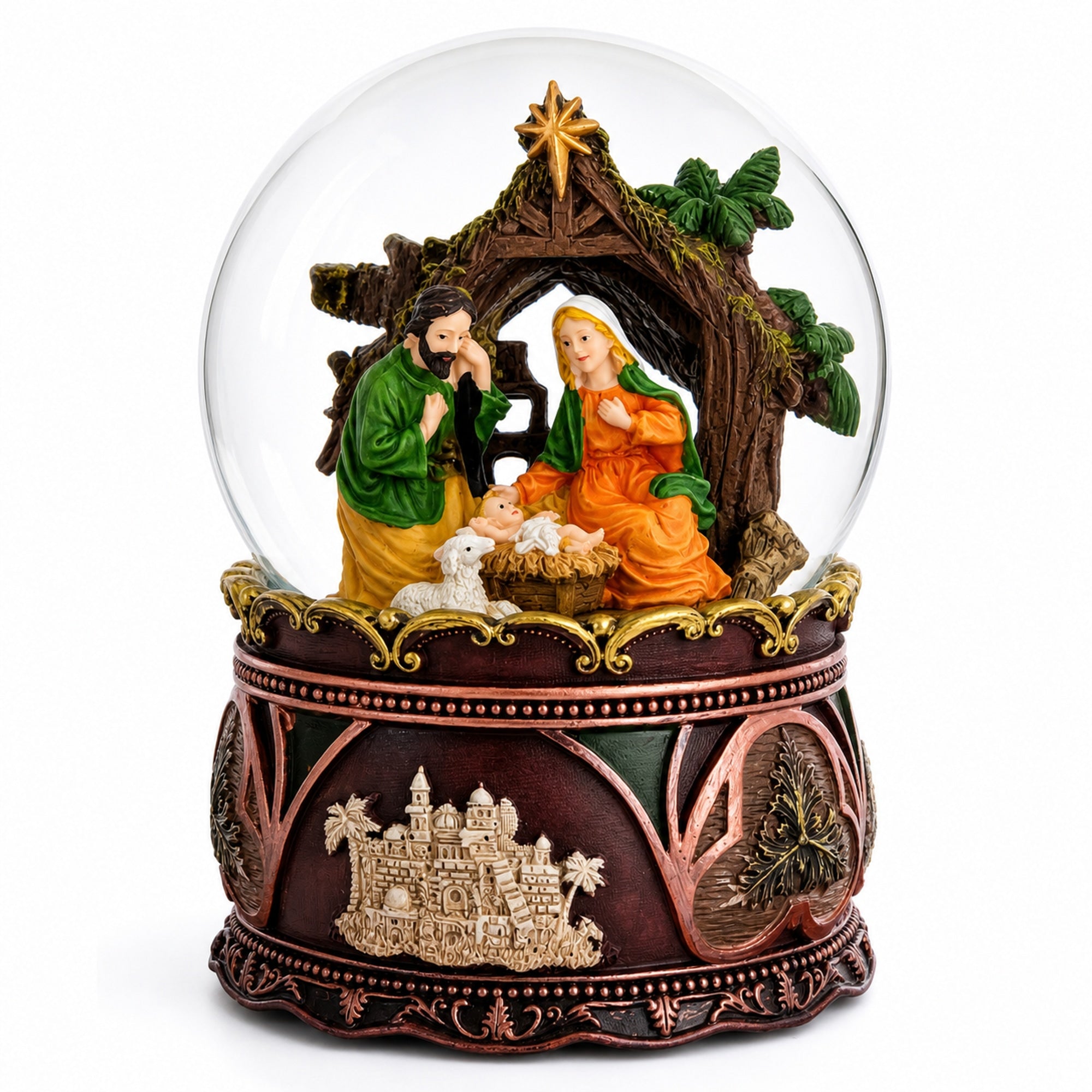 Nativity Serenity Water Snow Globe with "Silent Night" Music Box