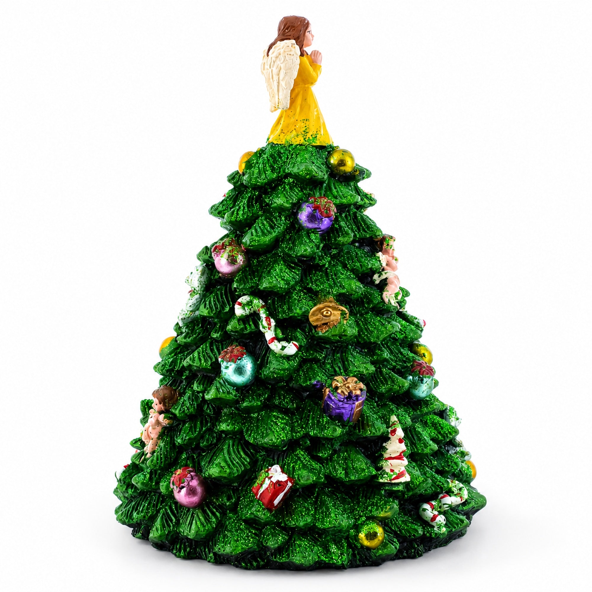 Wind-up Spinning Musical Christmas Tree with Angel Topper