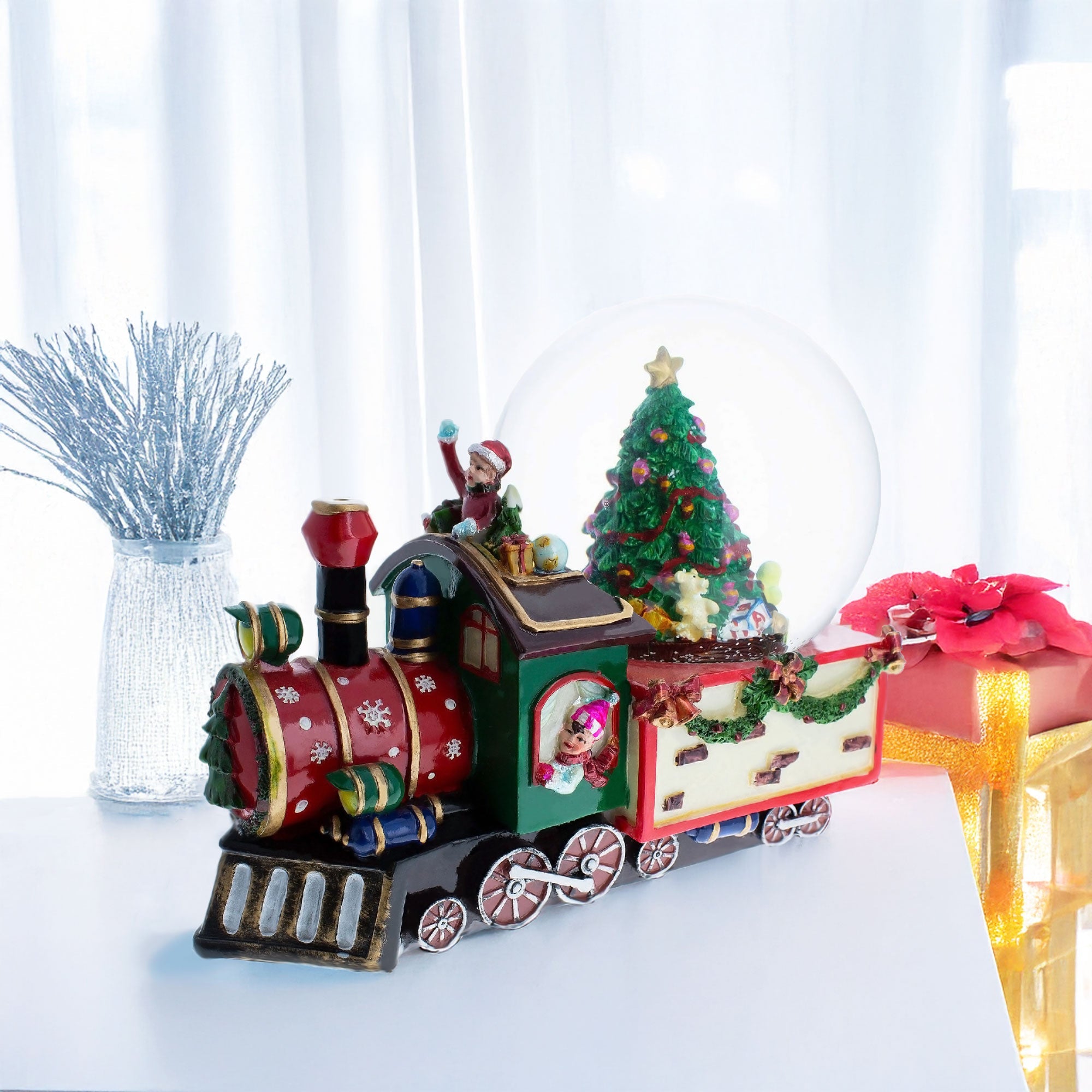 Children Riding Train Musical Christmas Water Snow Globe