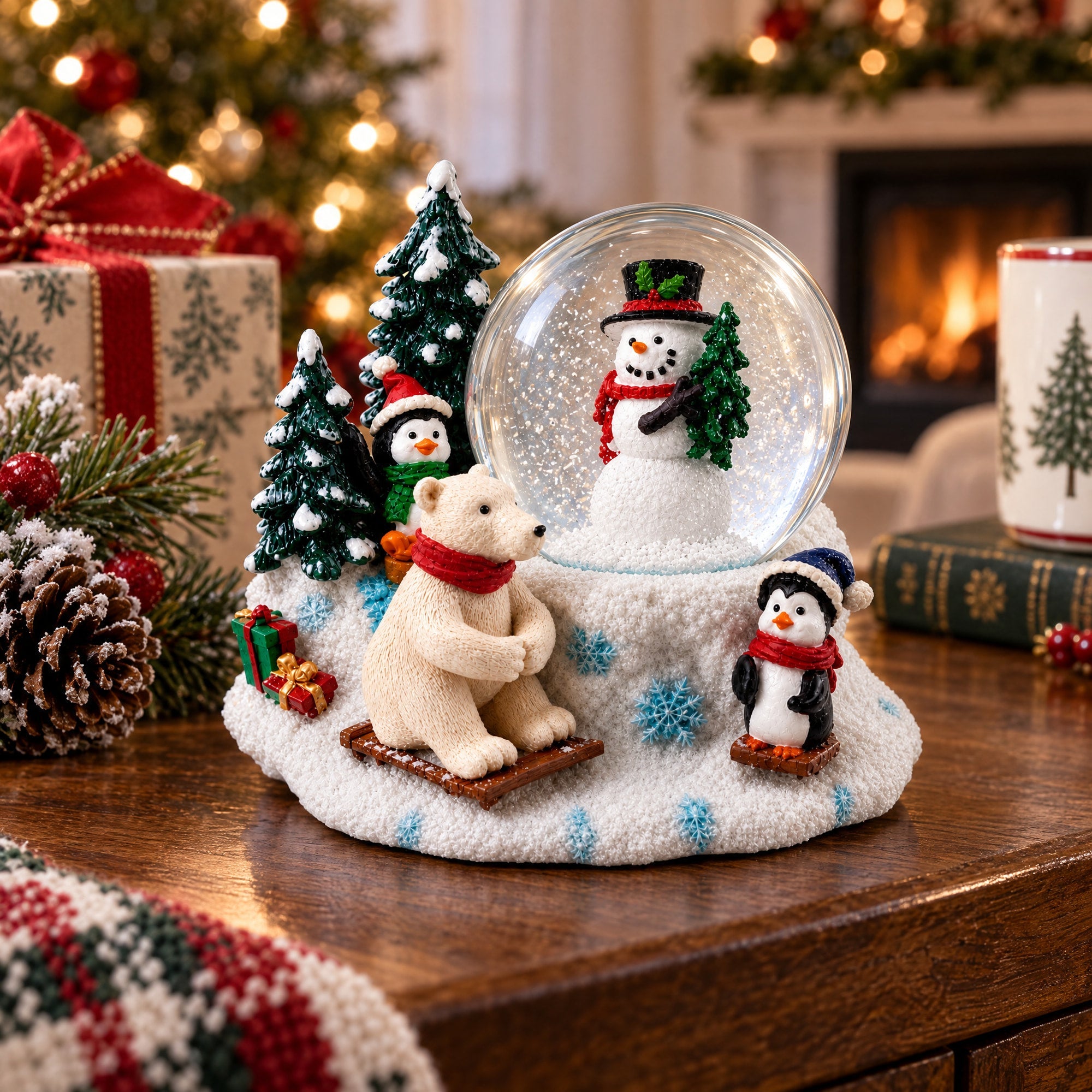 Mini Winter Scene with Polar Bear and Penguins Water Globe
