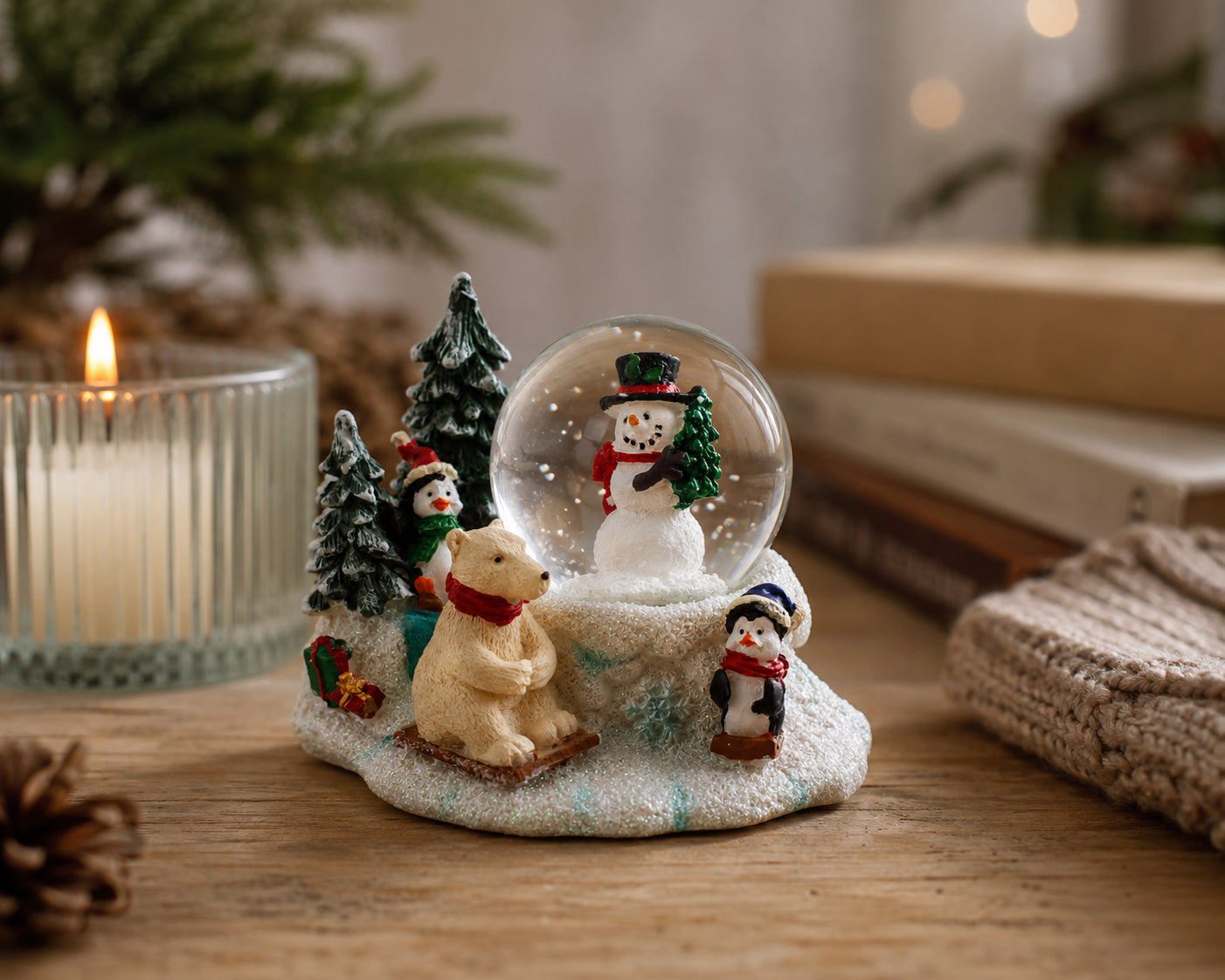 Mini Winter Scene with Polar Bear and Penguins Water Globe