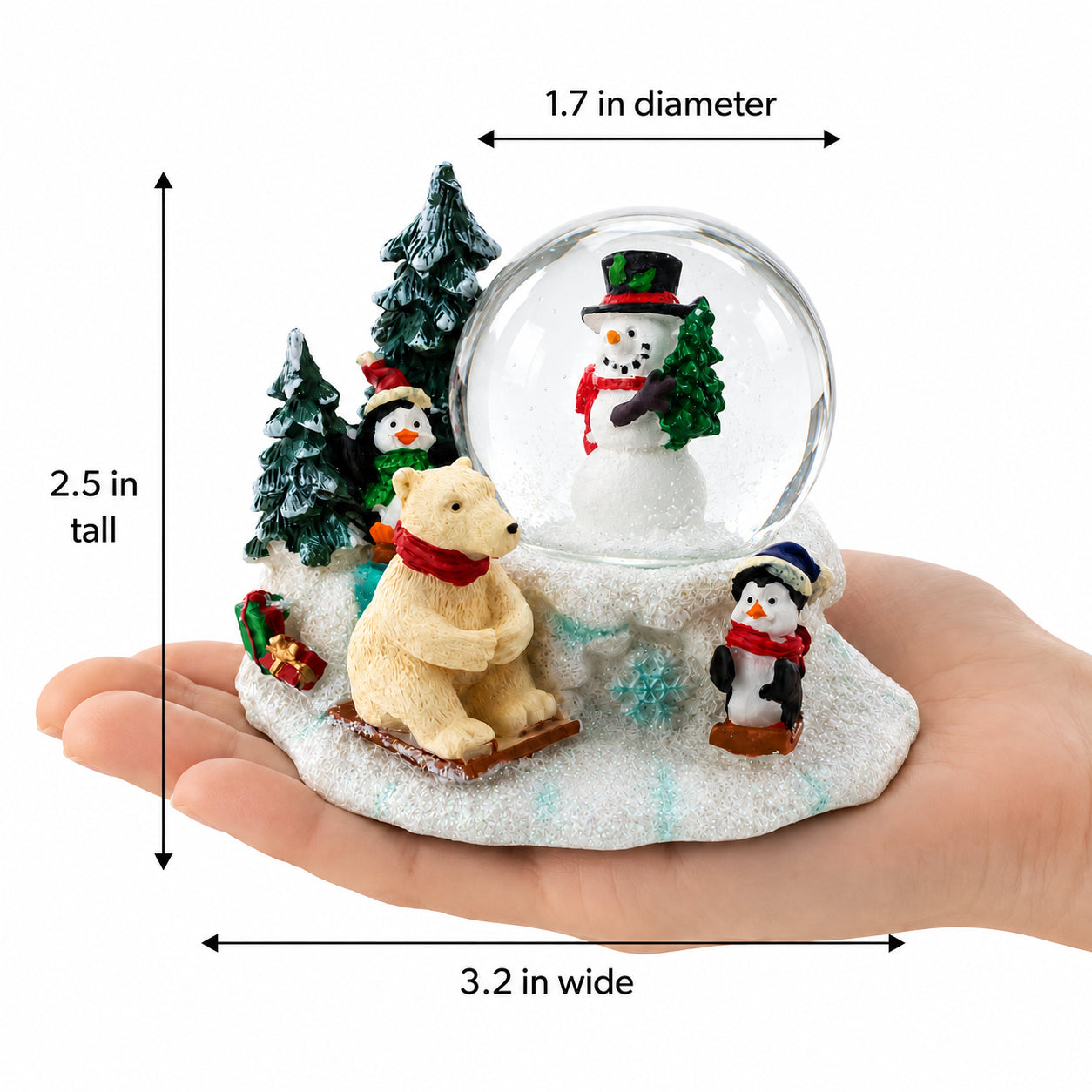 Mini Winter Scene with Polar Bear and Penguins Water Globe