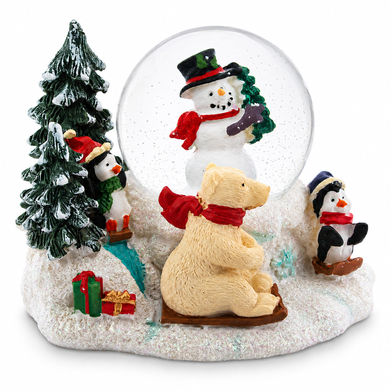 Mini Winter Scene with Polar Bear and Penguins Water Globe
