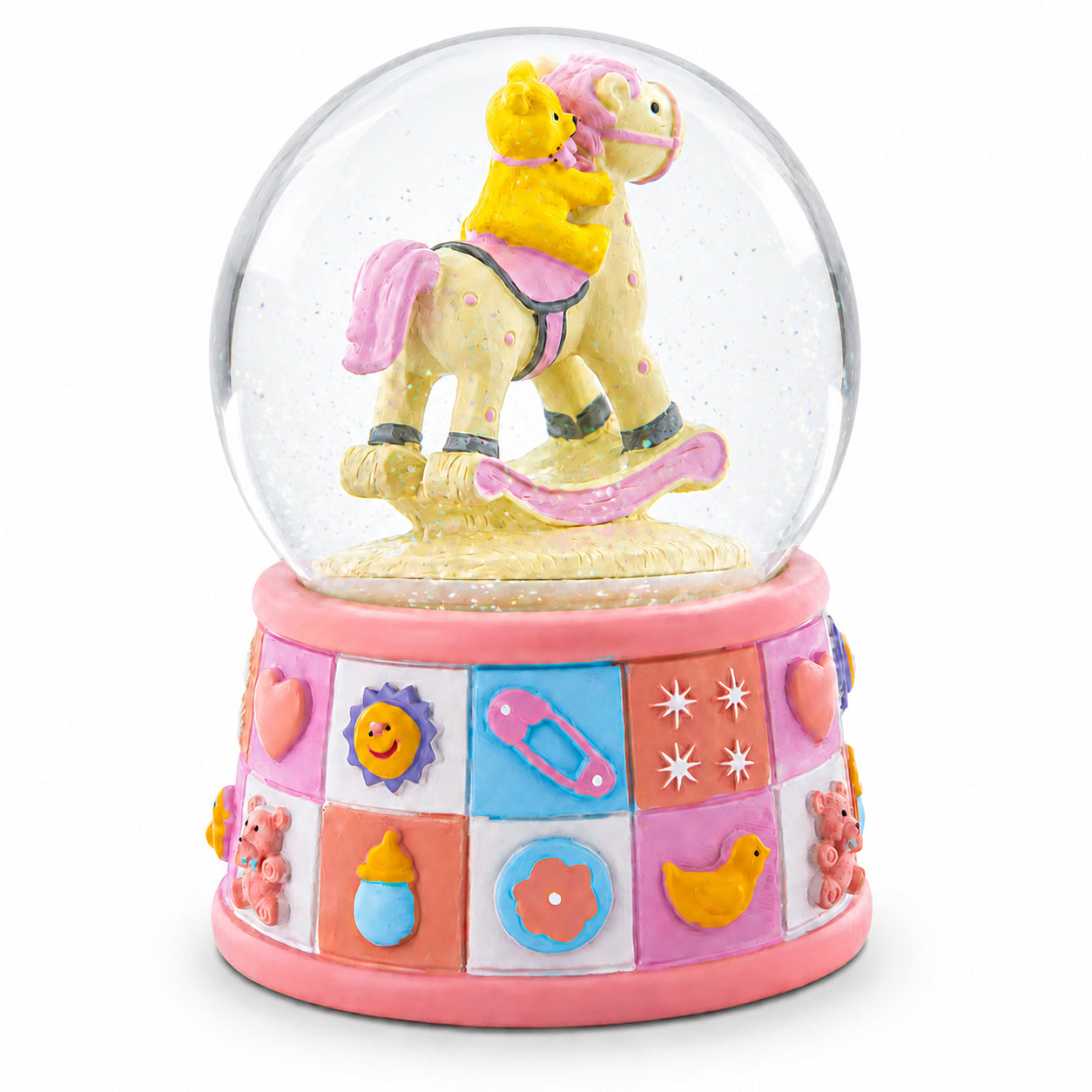 Teddy Bear Rocking Horse Musical Snow Globe - Nursery Decor 5.7 Inches