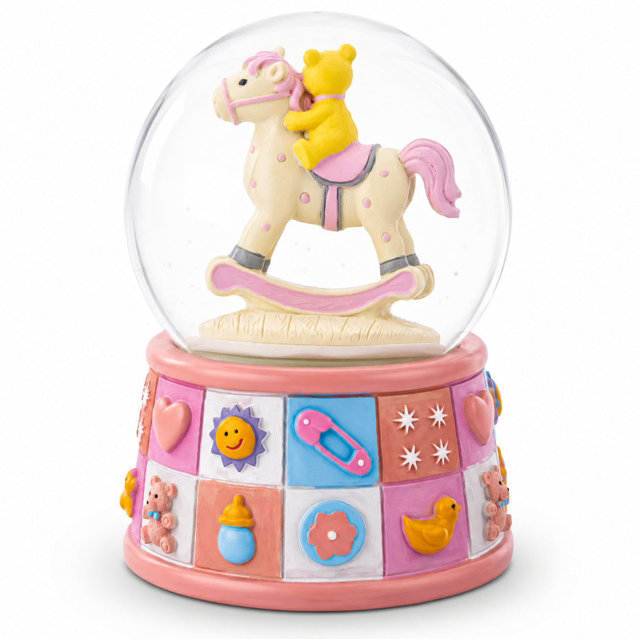 Teddy Bear Rocking Horse Musical Snow Globe - Nursery Decor 5.7 Inches