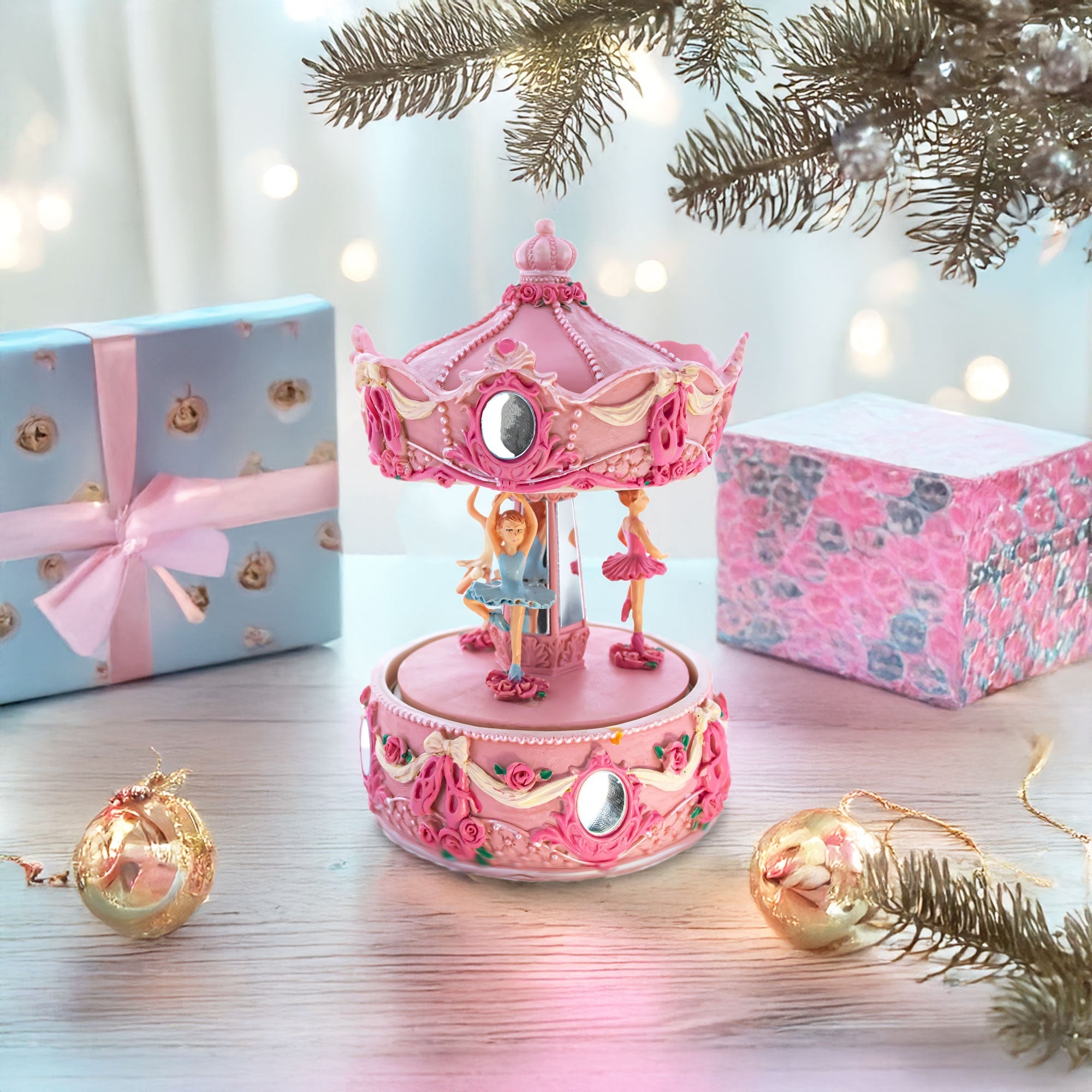 Pink Ballerina Carousel Rotating Musical Figurine