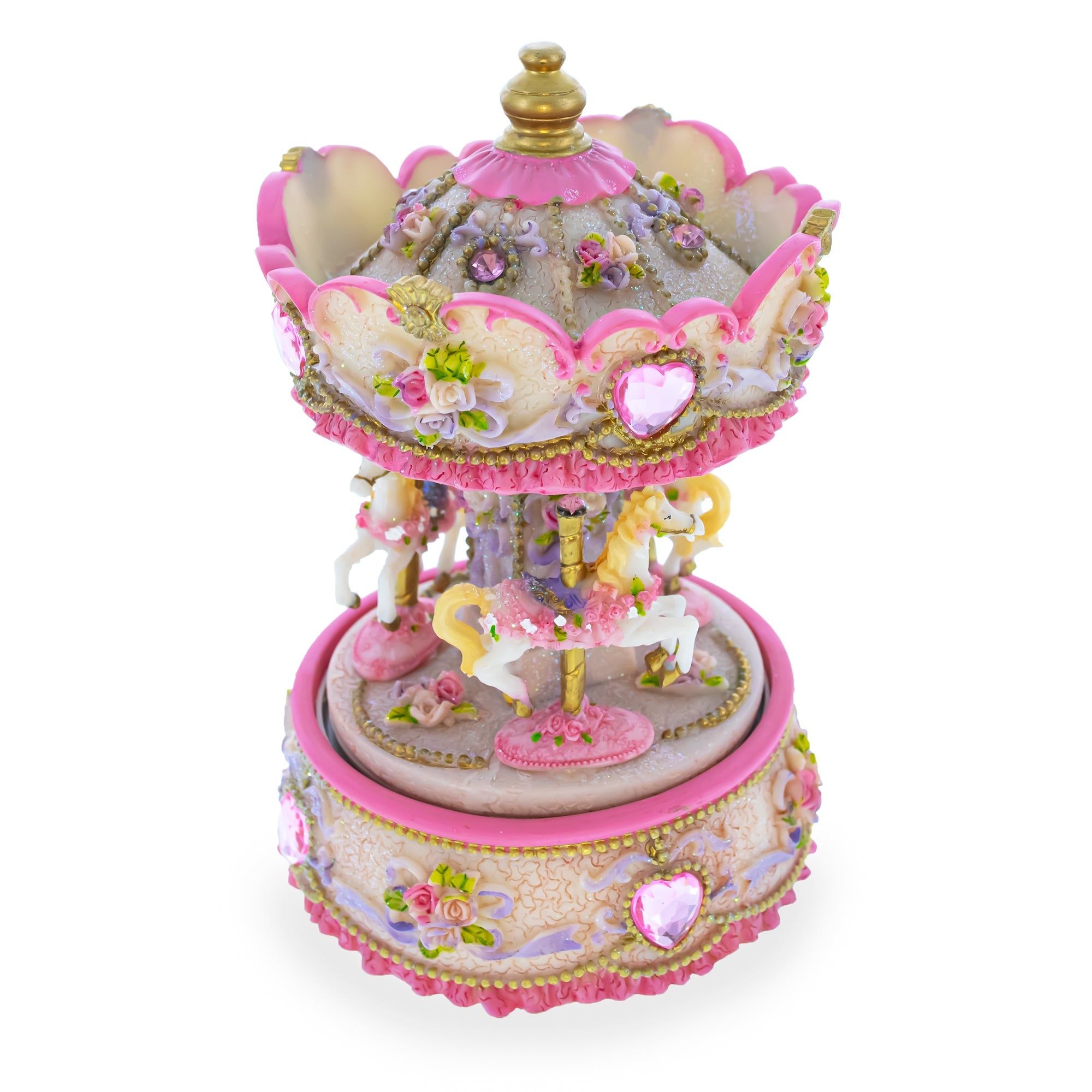 Floral Three Horses Carousel Spinning Musical Figurine