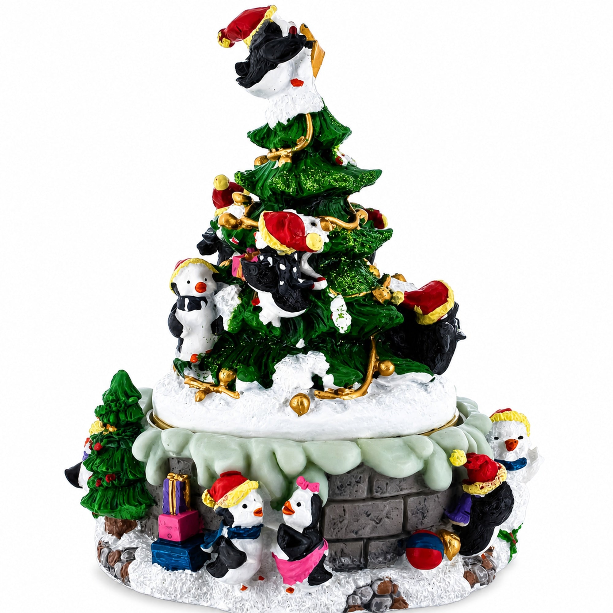 Animated Musical Penguin Christmas Tree Figurine - Rotating Music Box
