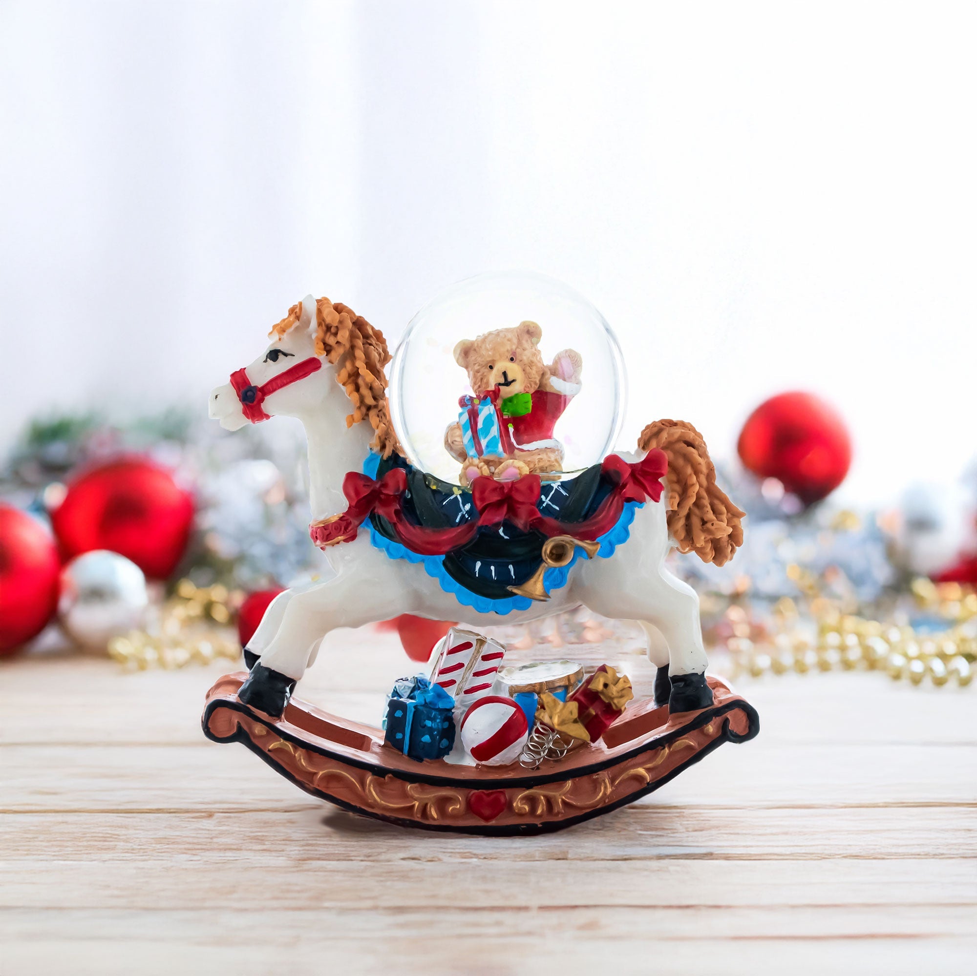 Teddy Bears' Rocking Horse Christmas Water Snow Globe