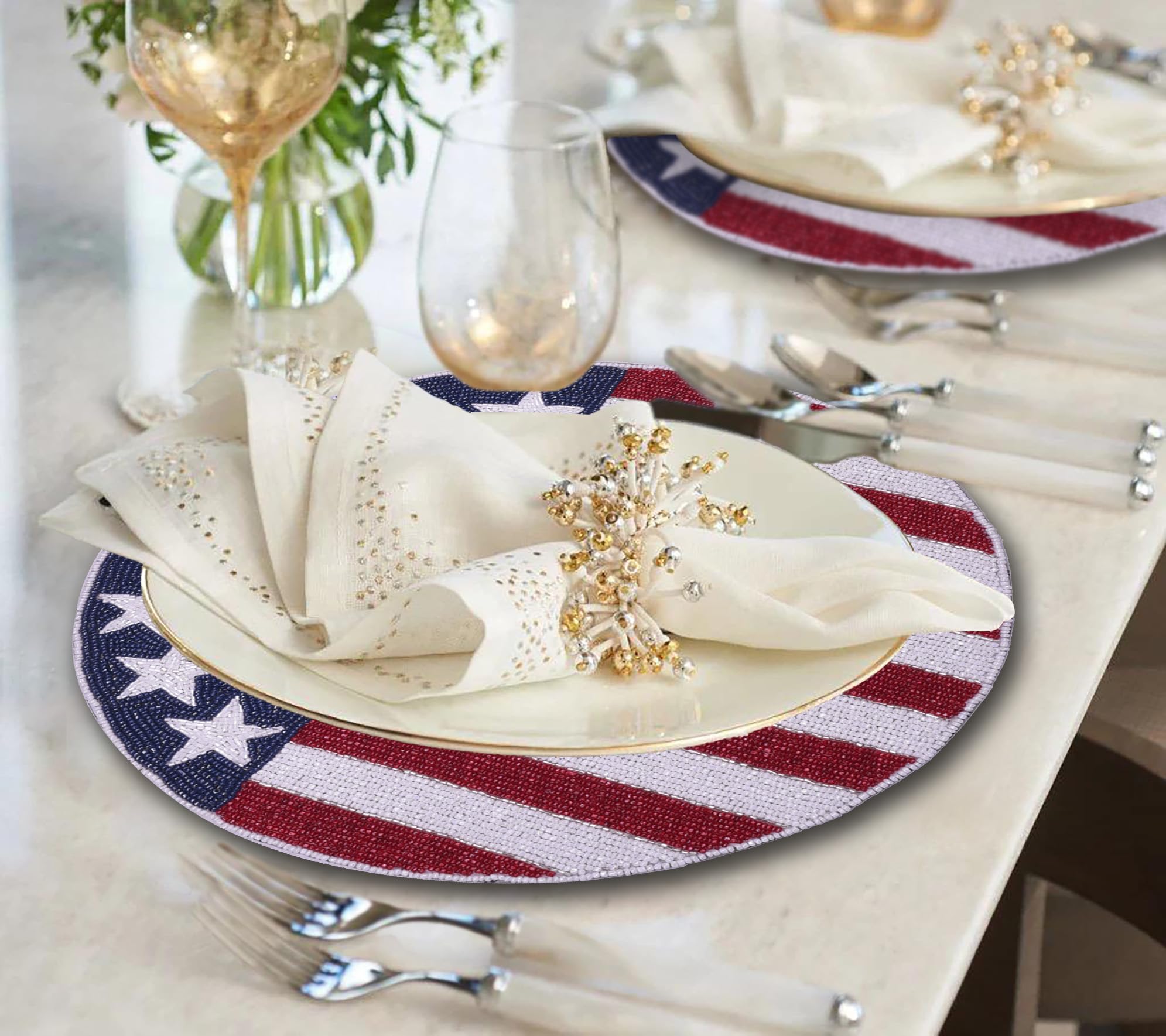 USA Patriotic Flag Round Beaded Placemats