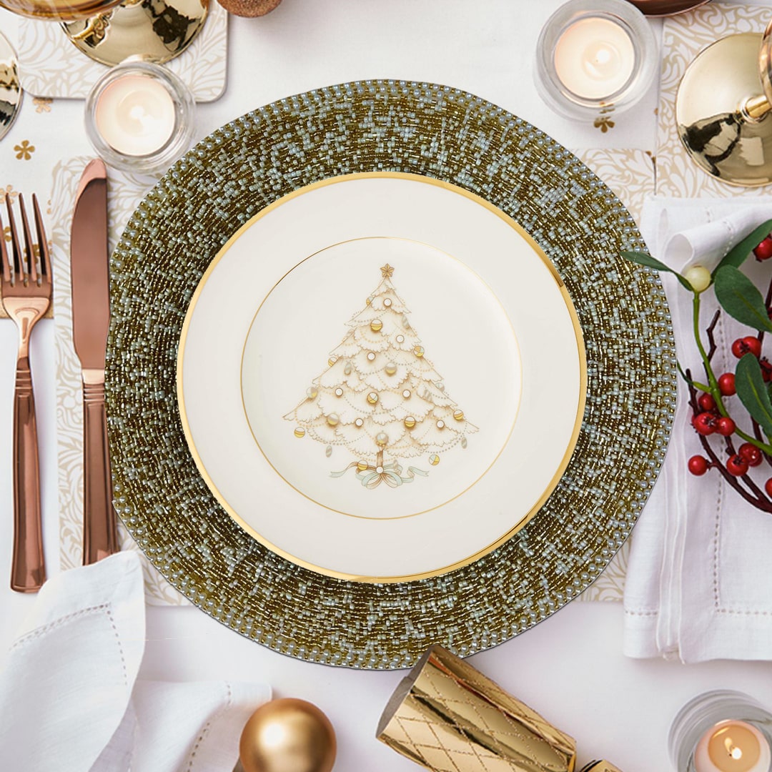 Fortner Grace – Beaded Placemats, The Fortner Collection Elegant Decorative Dining Table Décor 14 inch